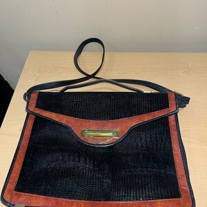 Black and Chestnut Women’s Bag with Gold Accents